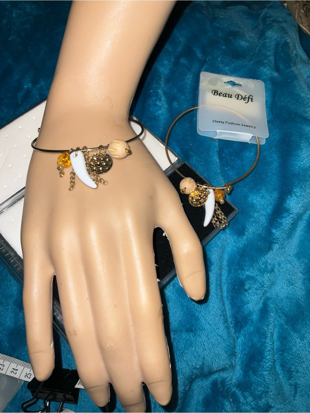 Beau Défi Y2K Gold Wire Bangle Bracelet with Mixed Boho Charms NWT